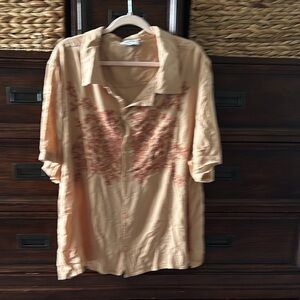 Vintage Mason Beige Embroidered Floral Button-Up Shirt and pant set in size XXXL